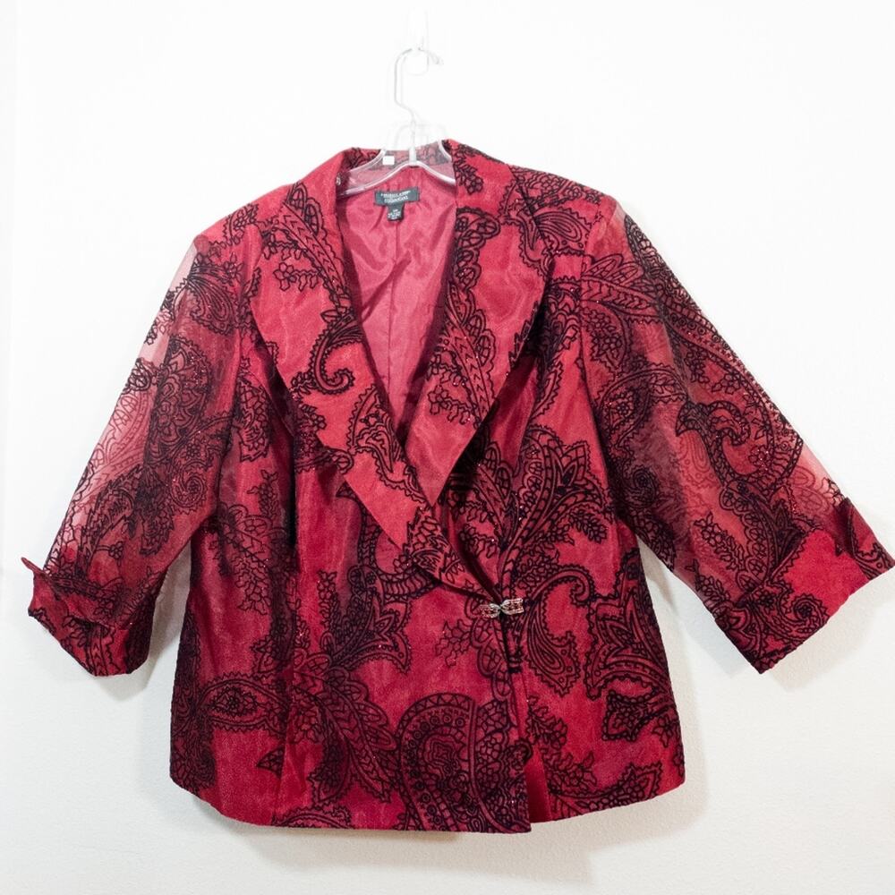 Dressy flocked velvet paisley rhinestone clasp jacket Dressbarn 20 W